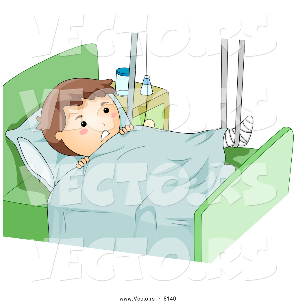 Cartoon Vector of a Boy with a Broken Leg Propped up in a Hospital Bed ...