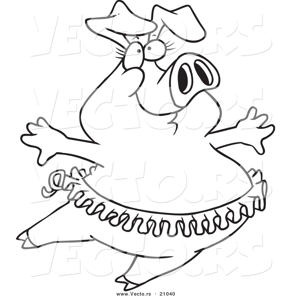Vector of a Cartoon Ballet Pig - Coloring Page Outline by toonaday - #21040