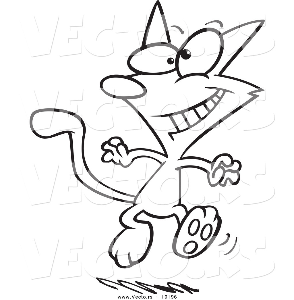 Vector of a Cartoon Dancing Cat - Outlined Coloring Page by toonaday