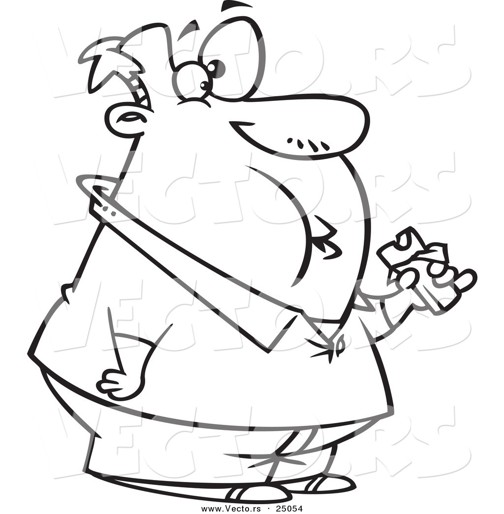 Vector of a Cartoon Fat Man Eating a Chocolate Candy Bar