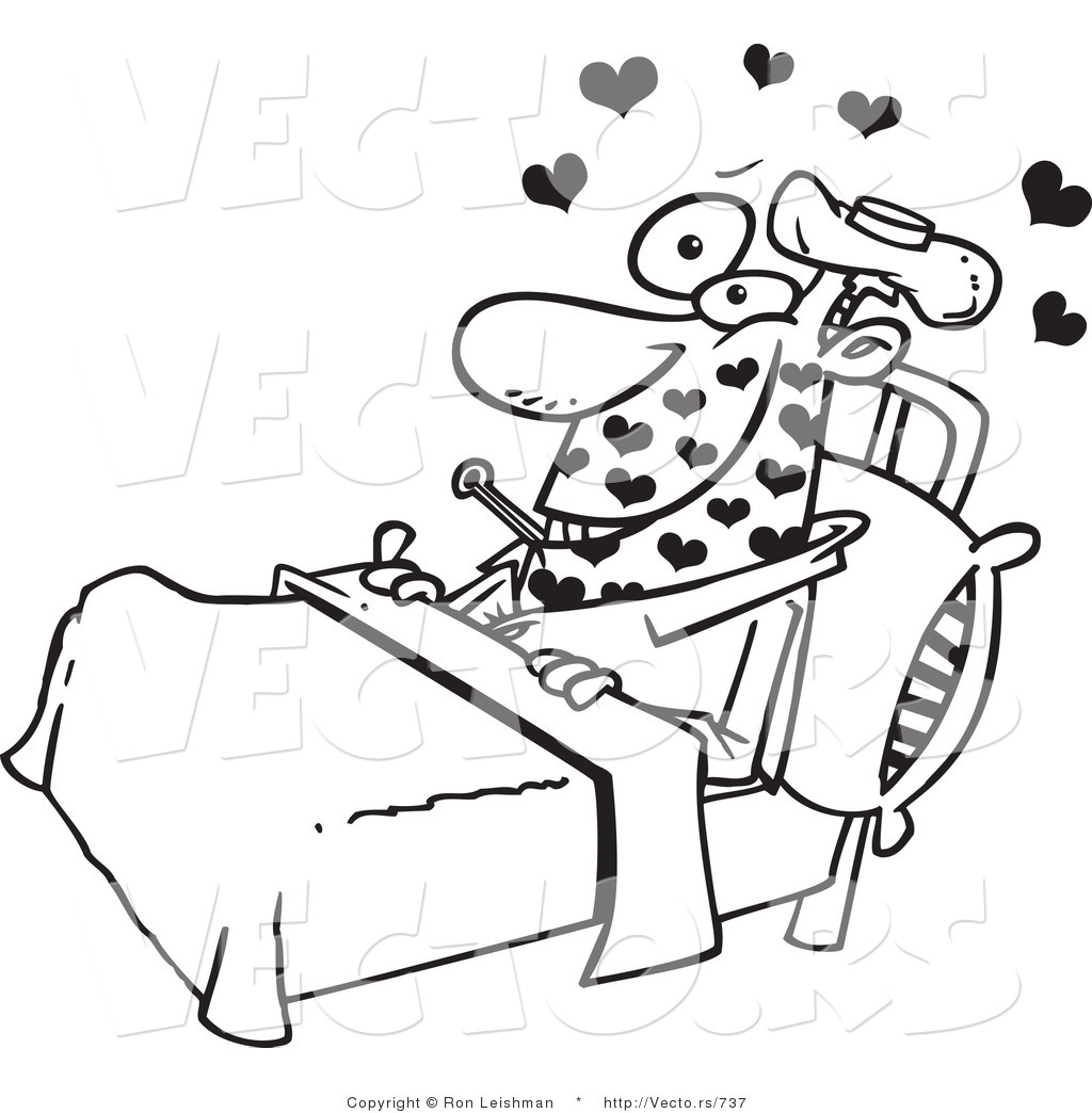 vector-of-a-cartoon-guy-resting-in-bed-with-love-sickness-line-drawing ...