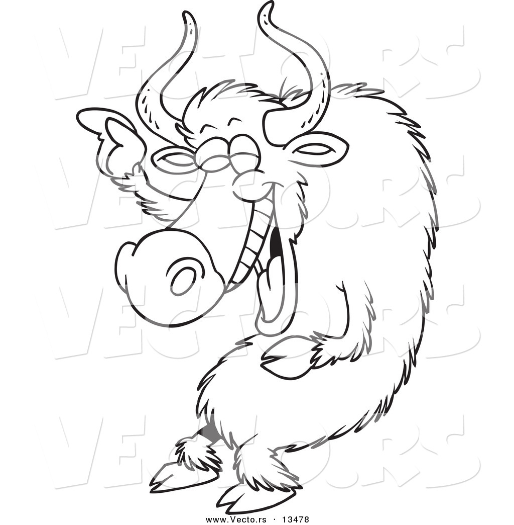 Vector of a Cartoon Laughing Yak - Coloring Page Outline by Ron