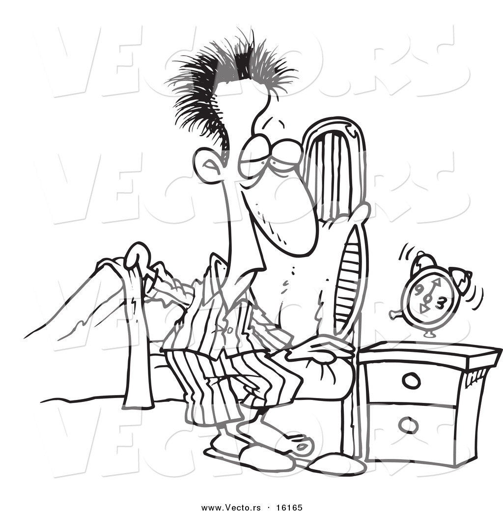 Cartoon Man Getting out of Bed in the Morning - Outlined Coloring Page ...