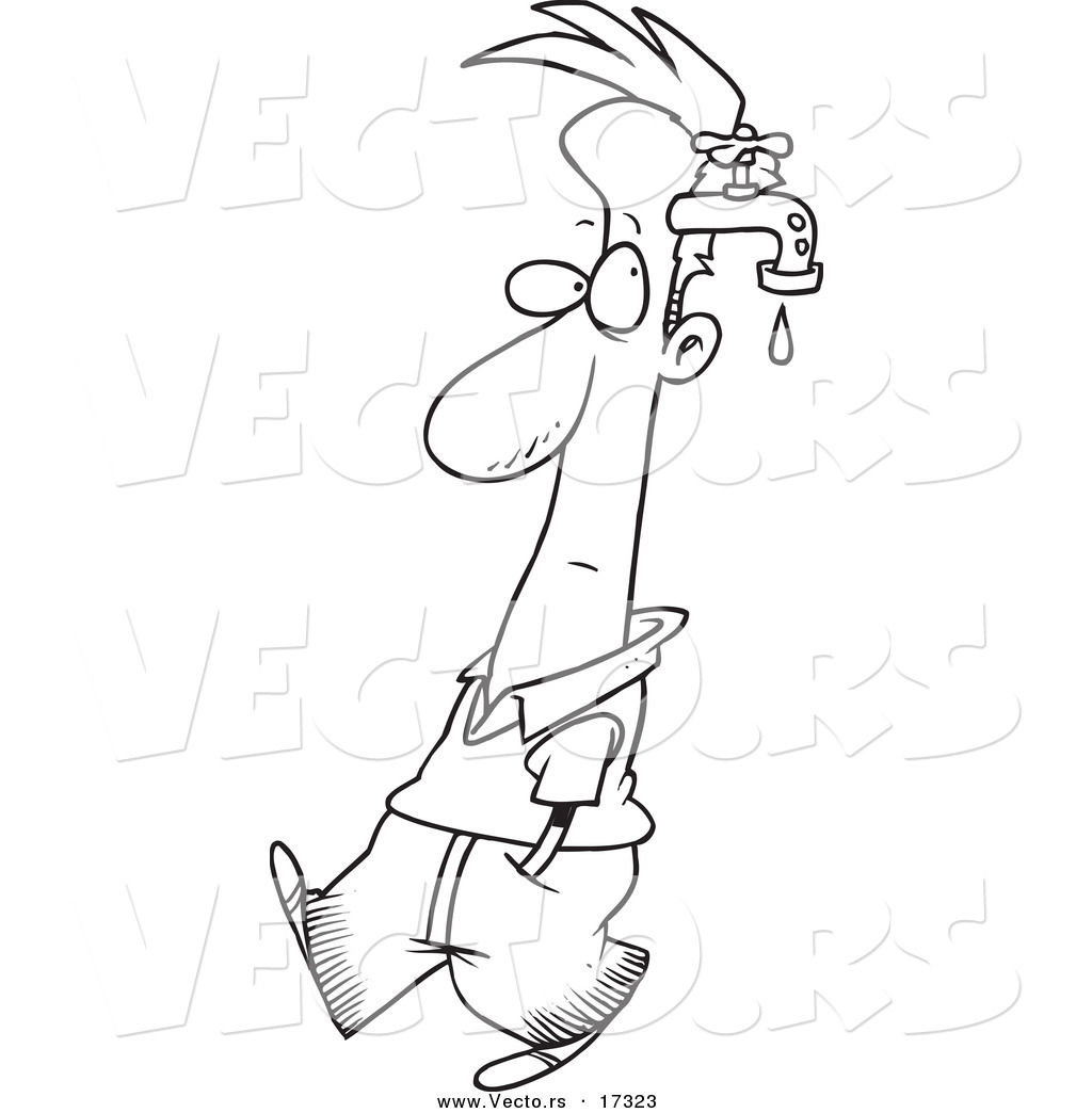 Vector of a Cartoon Man with a Brain Drain - Coloring Page Outline by