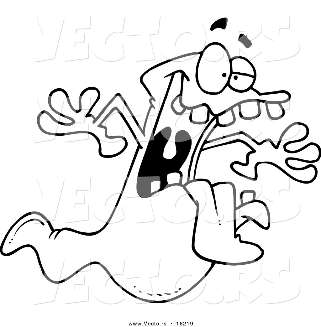 Vector of a Cartoon Spooky Ghost - Outlined Coloring Page Drawing by