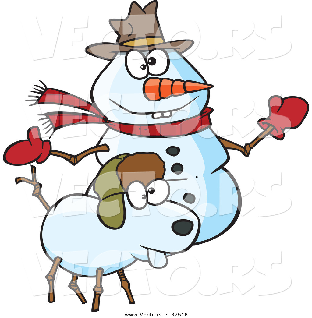 Vector of a Happy Cartoon Snow Dog and Snowman by Ron Leishman - #32516
