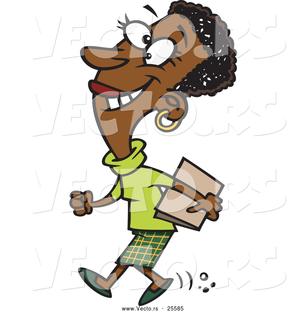 Vector Of A Happy Cross Eyed Cartoon Black Businesswoman Walking With.