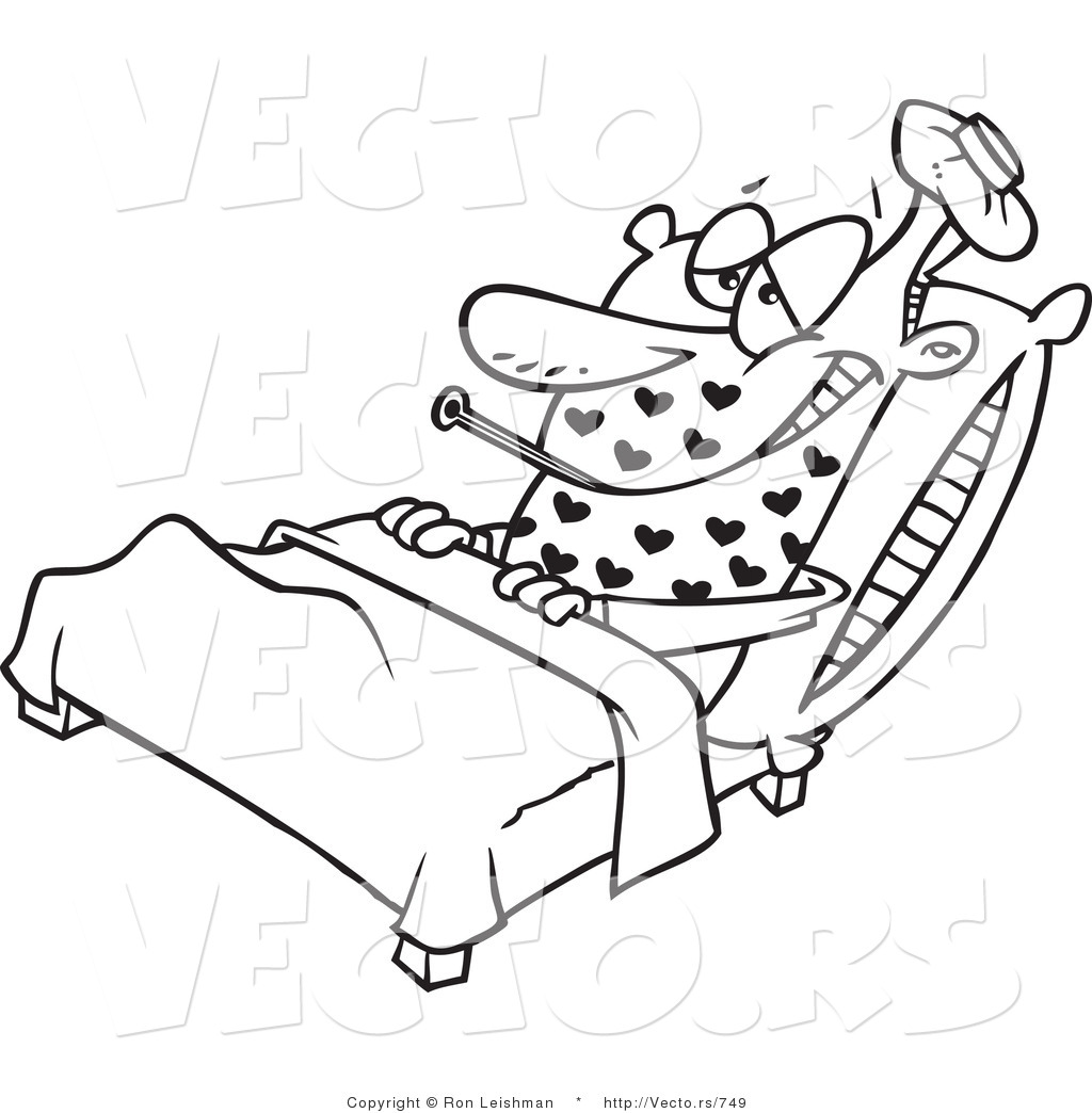 Larger Preview: Vector of a Love Sick Cartoon Man Resting in Bed with ...