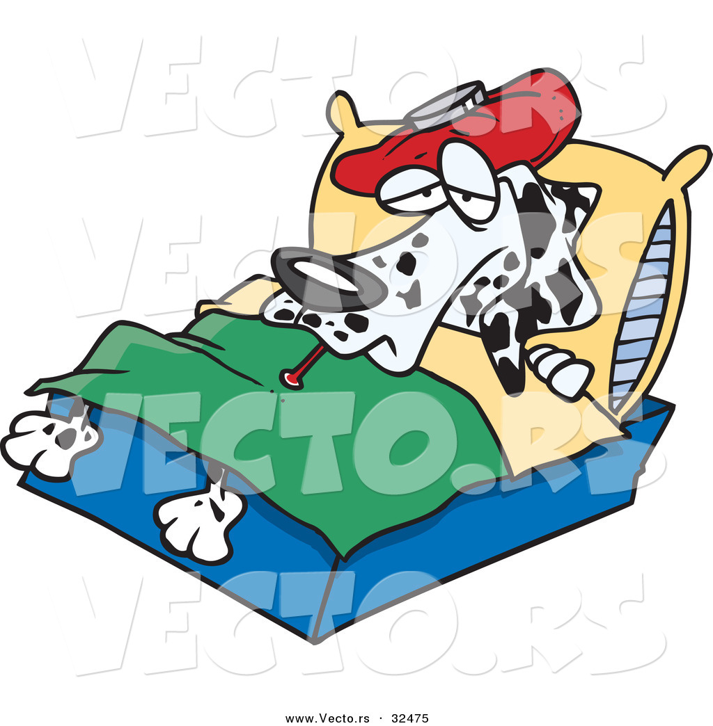 cartoon dalmatian dog resting in bed freezing cold shivering cartoon ...