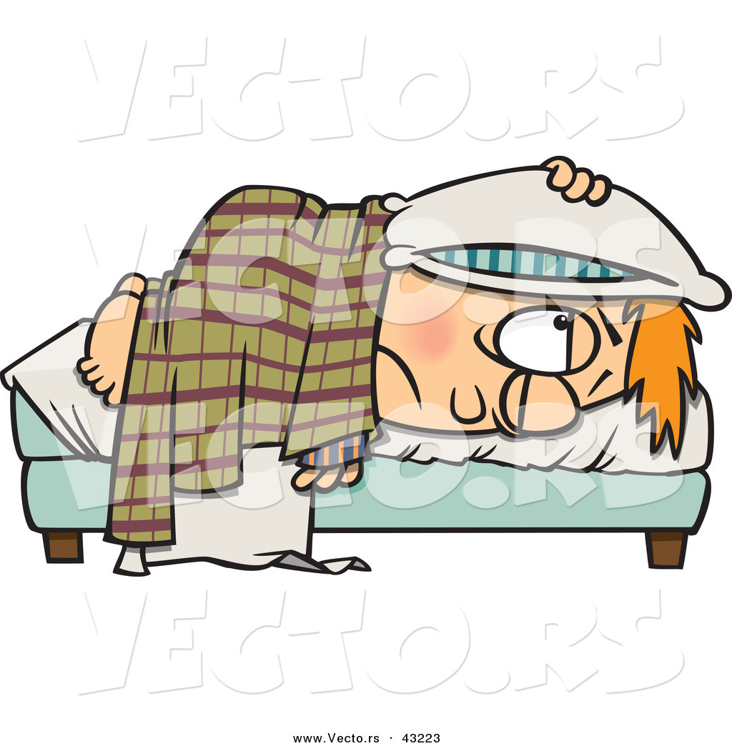 Larger Preview: Vector of a Tired Cartoon Boy Miserably Resting in Bed ...