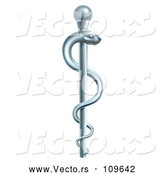 3d Vector of 3d Silver Metal Medical Rod of Asclepius with a Snake by AtStockIllustration