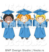 Cartoon Vector of 3 Happy Graduation Kids Smiling Big with Arms out by BNP Design Studio