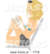 Cartoon Vector of a Blond Woman Reading in a Chair in the Sun by BNP Design Studio