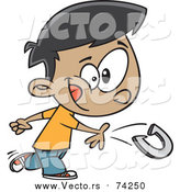 Cartoon Vector of a Boy Playing Horseshoes by Toonaday