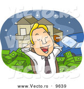 Cartoon Vector of a Business Man Day Dreaming of Being Rich by BNP Design Studio