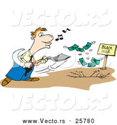 Cartoon Vector of a Business Man Whistling and Burying Money in a Black Hole by Toonaday