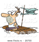 Cartoon Vector of a Caucasian Man Adrift on a Log Raft by Toonaday
