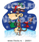 Cartoon Vector of a Christmas Cow Singing Carols While It Snows by Toonaday