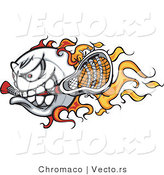 Cartoon Vector of a Competitive Flaming Lacrosse Ball Mascot Speeding Forward by Chromaco