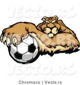 Cartoon Vector of a Competitive Puma Mascot Gripping Soccer Ball with Paw by Chromaco
