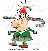 Cartoon Vector of a Confused Elf with Candy Cane Through One Ear and out the Other by Toonaday