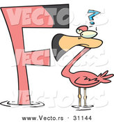 Cartoon Vector of a Confused Flamingo Facing the Alphabet Letter 'F' by Toonaday