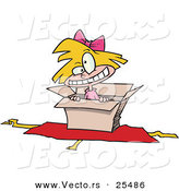 Cartoon Vector of a Dizzy Girl Popping out of Christmas Present by Toonaday
