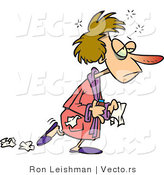 Cartoon Vector of a Flu Sick Woman with Red Nose and Achy Head by Toonaday