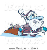 Cartoon Vector of a Frozen Santa Trying to Pull Sack Full of Christmas Presents by Toonaday