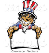 Cartoon Vector of a Grinning Cartoon Uncle Sam Holding Blank Sign by Chromaco