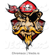 Cartoon Vector of a Grinning Pirate Wearing Red Bandana, Eye Patch, and Gold Earrings by Chromaco