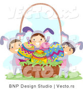 Cartoon Vector of a Group of Kids Putting Eggs in a Basket by BNP Design Studio