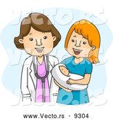 Cartoon Vector of a Gynecologist Doctor Standing with Her Happy Patient and Baby by BNP Design Studio