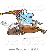 Cartoon Vector of a Happy Blue Christmas Elf Delivering Santa Mail by Toonaday