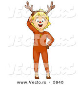Cartoon Vector of a Happy Christmas Girl Wearing a Reindeer Costume by BNP Design Studio