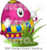Cartoon Vector of a Happy Easter Egg Peeking Around Grass by BNP Design Studio