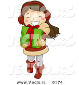 Cartoon Vector of a Happy Girl Carrying a Christmas Present by BNP Design Studio