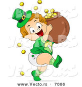Cartoon Vector of a Happy Leprechaun Toddler Boy Carrying a Pot of Gold by BNP Design Studio
