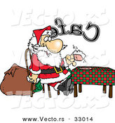 Cartoon Vector of a Happy Santa Eating at a Cafe by Toonaday