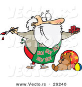 Cartoon Vector of a Happy Santa Painting a Toy Truck by Toonaday
