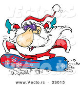 Cartoon Vector of a Happy Santa Snowboarding by Toonaday