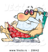 Cartoon Vector of a Happy Santa Sun Bathing on a Beach Chair by Toonaday