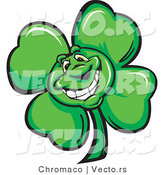 Cartoon Vector of a Happy St. Patrick's Day Shamrock Clover Mascot by Chromaco