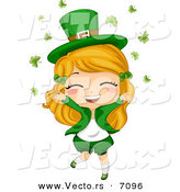 Cartoon Vector of a Happy St. Patrick's Girl Dancing While Clovers Fall All Around Her by BNP Design Studio