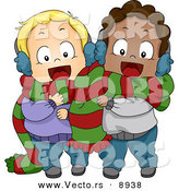 Cartoon Vector of a Happy Toddlers Sharing a Scarf for Christmas by BNP Design Studio