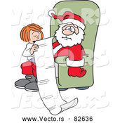 Cartoon Vector of a Kid Telling an Overwhelmed Santa What She Wants for Christmas by Johnny Sajem