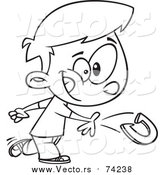 Cartoon Vector of a Lineart Boy Boy Playing Horseshoes by Toonaday