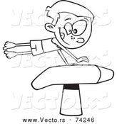 Cartoon Vector of a Lineart Boy Gymnast on a Vaulting Horse by Toonaday