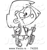 Cartoon Vector of a Lineart Girl Hiking by Toonaday