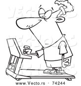 Cartoon Vector of a Lineart Unenthused Man Setting a Treadmill for a Workout by Toonaday